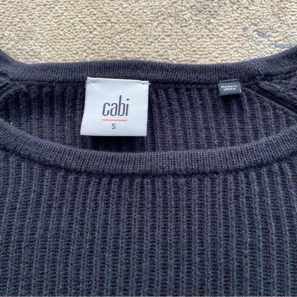 Cabi Prep #3525 Cropped Sweater 100% Cotton Black Small Ribbed Hi Low Layering - Picture 6 of 13